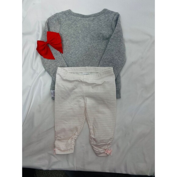 Toughskins Girl's Sweatshirt Grey Pink Red 3 Piece Set Bow and Leggings Size 3T - Picture 3 of 6